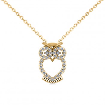 Owl Diamond Pendant Necklace 14k Yellow Gold (0.09ct)