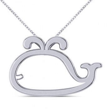 Nautical Whale Pendant Necklace in Plain Metal 14k White Gold