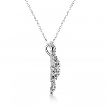 Large Sunflower Diamond Pendant Necklace 14k White Gold (0.38ct)