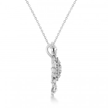 Large Sunflower Diamond Pendant Necklace 18k White Gold (0.38ct)