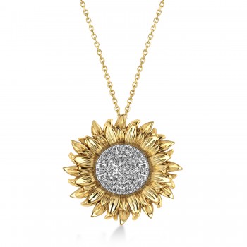 Large Sunflower Diamond Pendant Necklace 18k Two-Tone Gold (0.38ct)