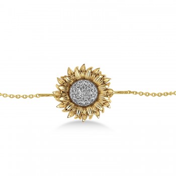 Large Sunflower Diamond Bracelet 14k Yellow Gold (0.38ct)