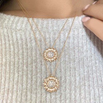 Sunflower Diamond Pendant Necklace 14k Rose Gold (0.19ct)