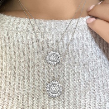 Sunflower Diamond Pendant Necklace 14k White Gold (0.19ct)