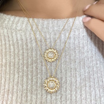 Sunflower Diamond Pendant Necklace 14k Yellow Gold (0.19ct)