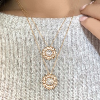 Sunflower Diamond Pendant Necklace 18k Rose Gold (0.19ct)