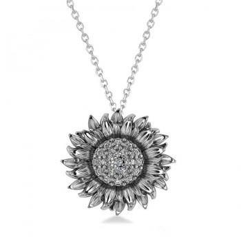 Sunflower Diamond Pendant Necklace 18k White Gold (0.19ct)