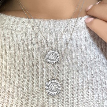 Sunflower Diamond Pendant Necklace 18k White Gold (0.19ct)