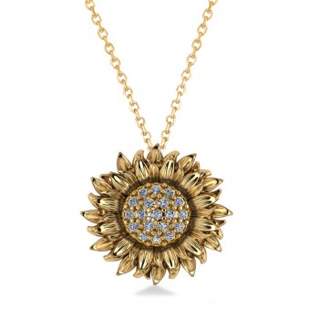 Sunflower Diamond Pendant Necklace 18k Yellow Gold (0.19ct)