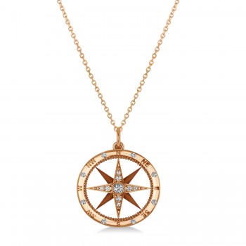 Compass Necklace Pendant Diamond Accented 14kRose Gold (0.19ct)