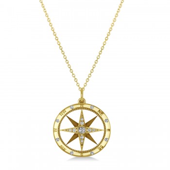 Compass Necklace Pendant Diamond Accented 14k Yellow Gold (0.19ct)