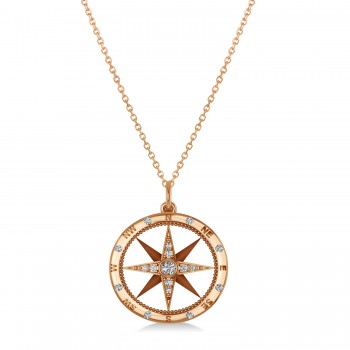 Compass Necklace Pendant Diamond Accented 18k Rose Gold (0.19ct)