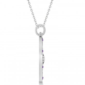 Compass Pendant Amethyst & Diamond Accented 14k White Gold (0.19ct)