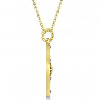 Compass Pendant Amethyst & Diamond Accented 14k Yellow Gold (0.19ct)