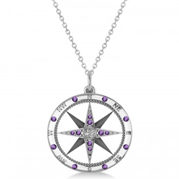 Compass Pendant Amethyst & Diamond Accented 18k White Gold (0.19ct)