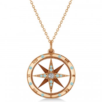 Compass Pendant Aquamarine & Diamond Accented 14k Rose Gold (0.19ct)