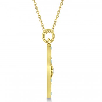 Compass Pendant Aquamarine & Diamond Accented 14k Yellow Gold (0.19ct)