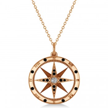 Compass Pendant Black & White Diamond Accented 14k Rose Gold (0.19ct)