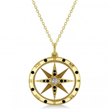 Compass Pendant Black & White Diamond Accented 18k Yellow Gold (0.19ct)