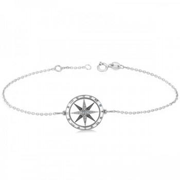 Diamond Nautical Compass Bracelet 14k White Gold (0.19ct)