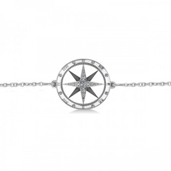 Diamond Nautical Compass Bracelet 14k White Gold (0.19ct)