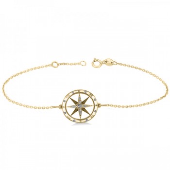 Diamond Nautical Compass Bracelet 14k Yellow Gold (0.19ct)