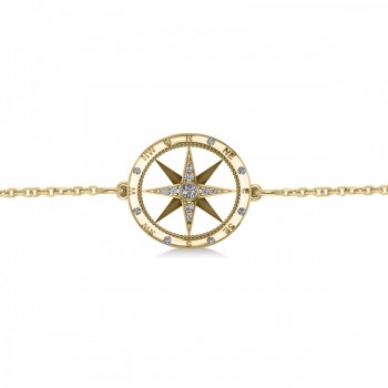 Diamond Nautical Compass Bracelet 14k Yellow Gold (0.19ct)