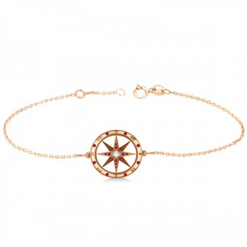 Ruby & Diamond Nautical Compass Bracelet 14k Rose Gold (0.19ct)