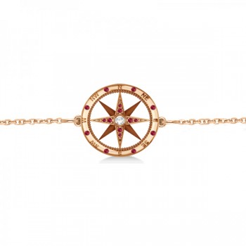 Ruby & Diamond Nautical Compass Bracelet 14k Rose Gold (0.19ct)