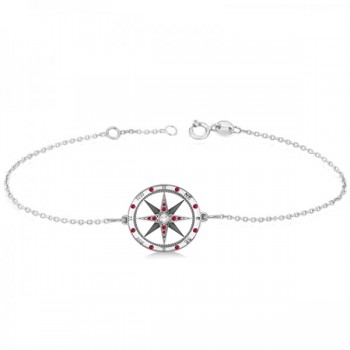 Ruby & Diamond Nautical Compass Bracelet 14k White Gold (0.19ct)
