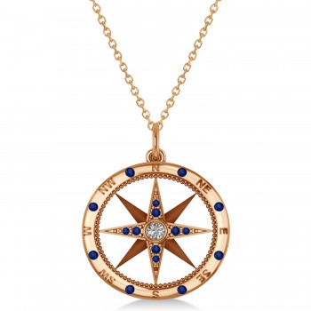 Compass Pendant Blue Sapphire & Diamond Accented 18k Rose Gold (0.19ct)