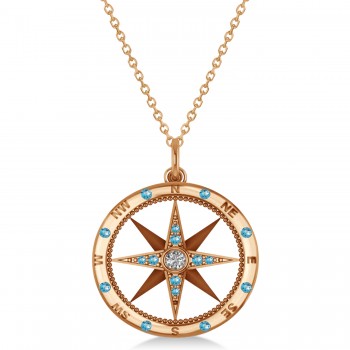 Compass Pendant Blue Topaz & Diamond Accented 14k Rose Gold (0.19ct)