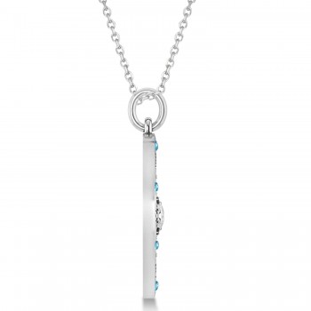 Compass Pendant Blue Topaz & Diamond Accented 14k White Gold (0.19ct)