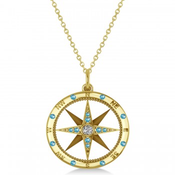 Compass Pendant Blue Topaz & Diamond Accented 14k Yellow Gold (0.19ct)