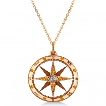 Compass Pendant Citrine & Diamond Accented 14k Rose Gold (0.19ct)