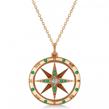 Compass Pendant Emerald & Diamond Accented 14k Rose Gold (0.19ct)