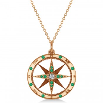 Compass Pendant Emerald & Diamond Accented 18k Rose Gold (0.19ct)