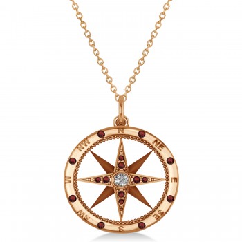 Compass Pendant Garnet & Diamond Accented 14k Rose Gold (0.19ct)