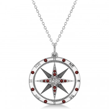 Compass Pendant Garnet & Diamond Accented 18k White Gold (0.19ct)