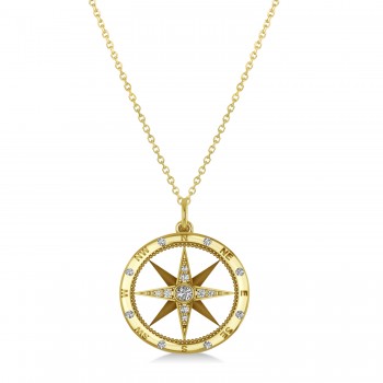 Compass Necklace Pendant Lab Grown Diamond Accented 14k Yellow Gold (0.19ct)