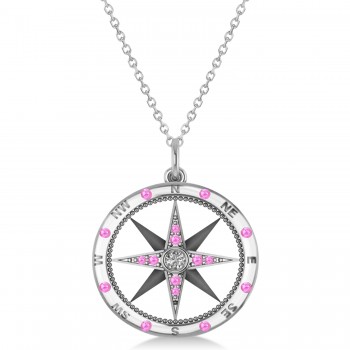 Compass Pendant Pink Sapphire & Diamond Accented 14k White Gold (0.19ct)