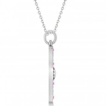 Compass Pendant Pink Sapphire & Diamond Accented 14k White Gold (0.19ct)