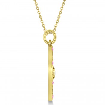 Compass Pendant Pink Sapphire & Diamond Accented 14k Yellow Gold (0.19ct)