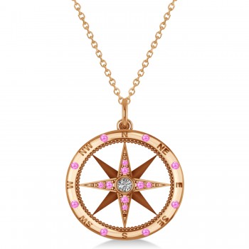 Compass Pendant Pink Sapphire & Diamond Accented 18k Rose Gold (0.19ct)