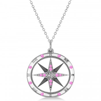 Compass Pendant Pink Sapphire & Diamond Accented 18k White Gold (0.19ct)