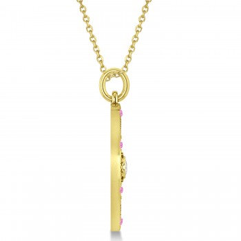 Compass Pendant Pink Sapphire & Diamond Accented 18k Yellow Gold (0.19ct)