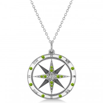 Compass Pendant Peridot & Diamond Accented 14k White Gold (0.19ct)