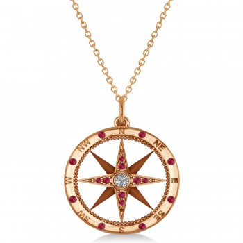 Compass Pendant Ruby & Diamond Accented 14k Rose Gold (0.19ct)