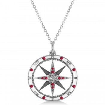 Compass Pendant Ruby & Diamond Accented 14k White Gold (0.19ct)