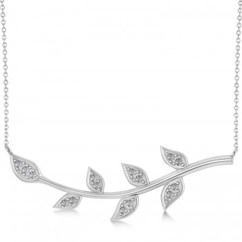 Diamond Olive Vine Leaf Necklace 14k White Gold (0.15ct)